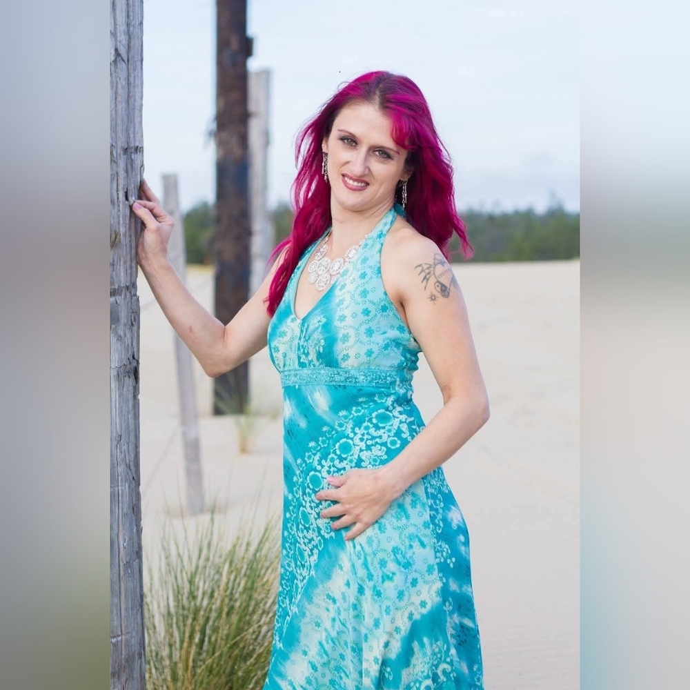 Vibrant Teal Floral Halter Dress
